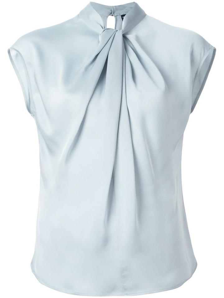 Giorgio Armani Ruffled Front Blouse, Women's, Size: 44, Blue, Silk