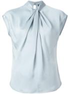 Giorgio Armani Ruffled Front Blouse, Women's, Size: 44, Blue, Silk