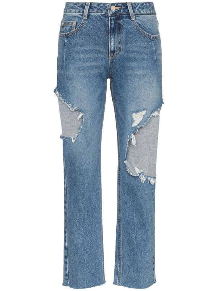 Sjyp Straight Leg Ripped Jeans - Blue