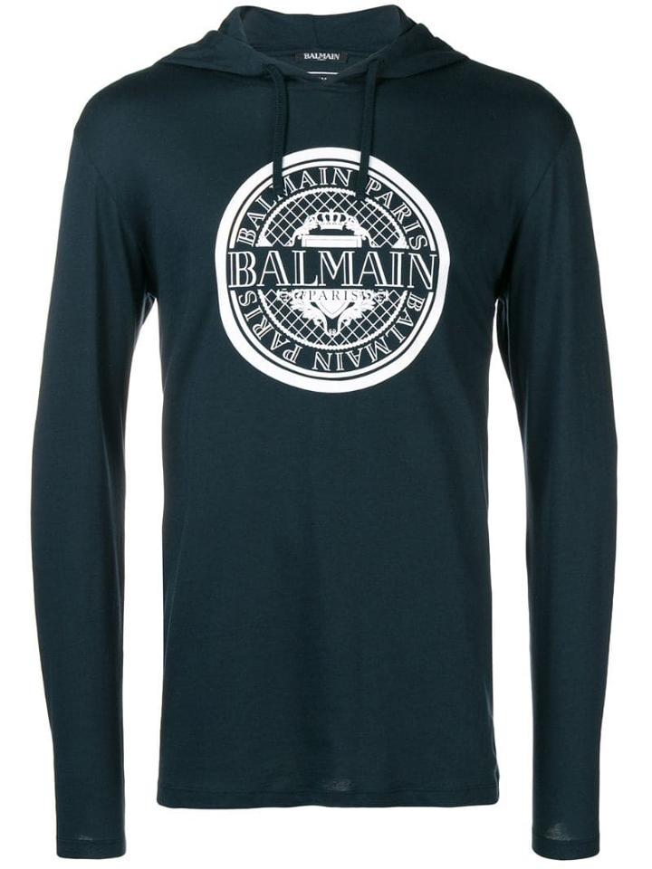 Balmain Logo-print Hoodie - Blue