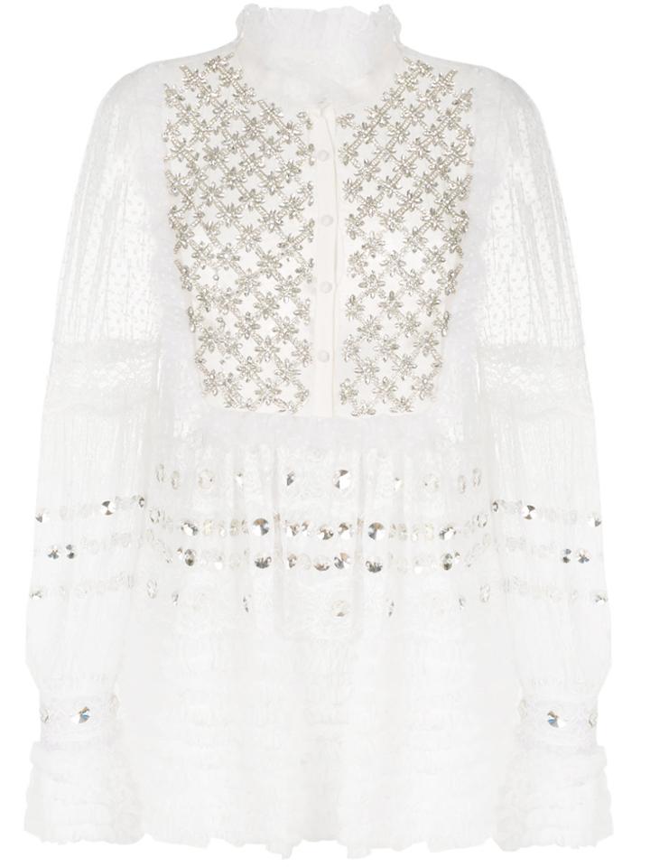 Amen Embellished Sheer Blouse - White