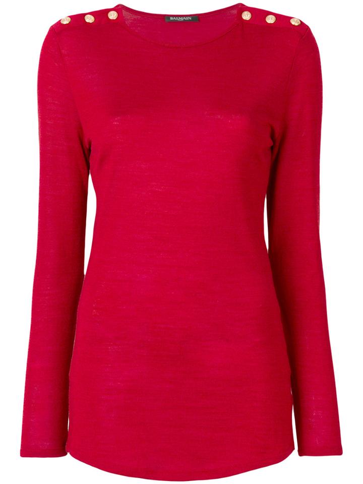 Balmain Coin Button Knit Top - Red