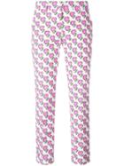 Prada Heart Print Cropped Trousers, Women's, Size: 42, White, Cotton/spandex/elastane/cupro