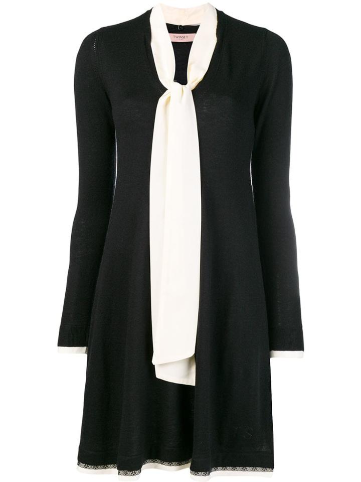 Twin-set Contrast Neck-tied Sweater Dress - Black