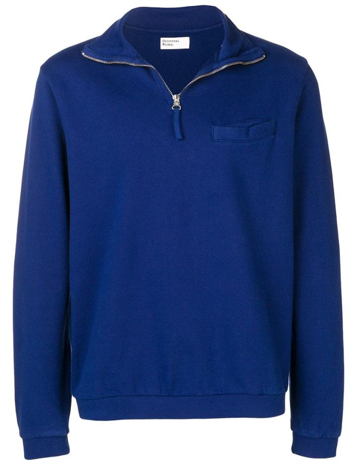 Universal Works Zip Neck Diag Loopback Sweatshirt - Blue