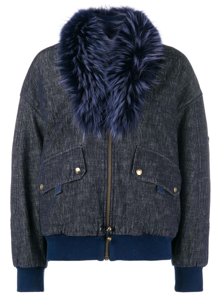 Mr & Mrs Italy Trimmed Collar Bomber Jacket - Blue