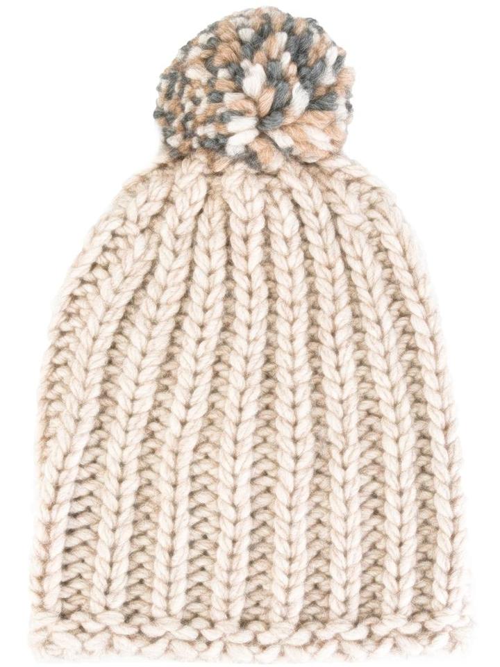 Danielapi Pompom Ribbed Beanie, Adult Unisex, Nude/neutrals, Alpaca/wool/polyamide