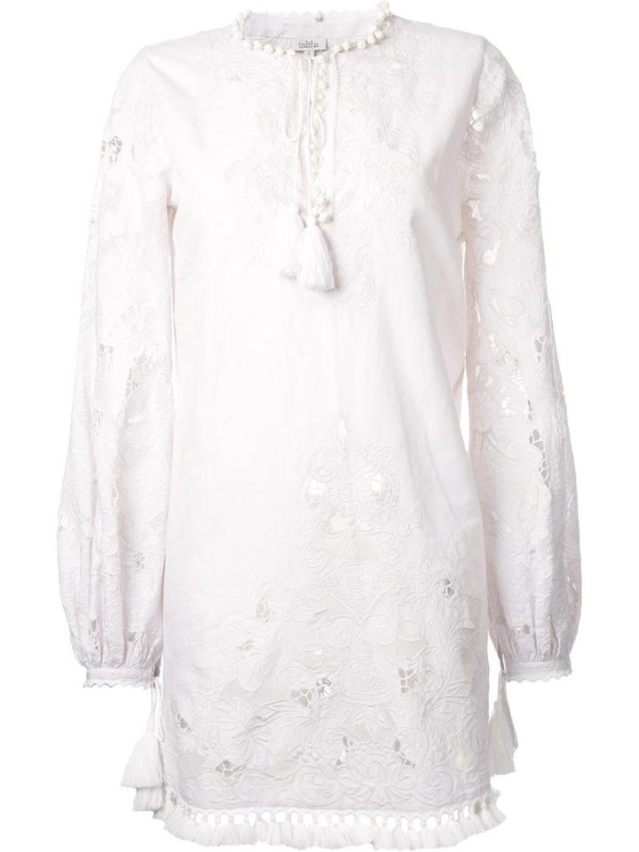 Talitha Tassel Detail Longsleeved Dress, Women's, Size: Medium, White, Cotton