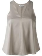 T By Alexander Wang Flared V-neck Top, Women's, Size: 2, Grey, Silk/spandex/elastane