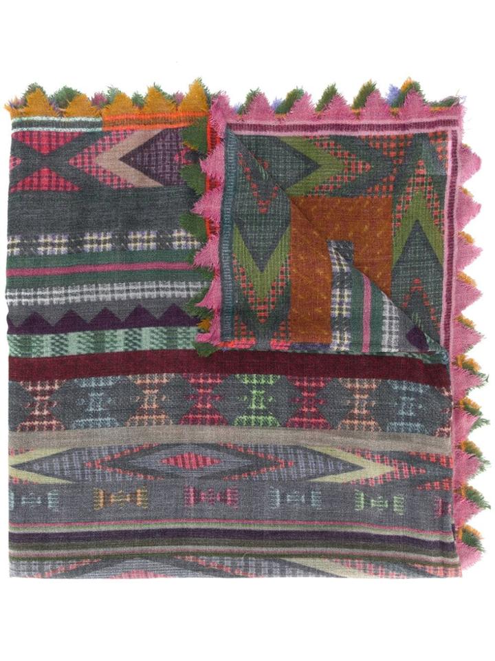 Faliero Sarti Geometric Intarsia Scarf - Green