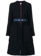 See By Chloé - Zipped Collarless Coat - Women - Cotton/acrylic/polyamide/other Fibres - 36, Blue, Cotton/acrylic/polyamide/other Fibres