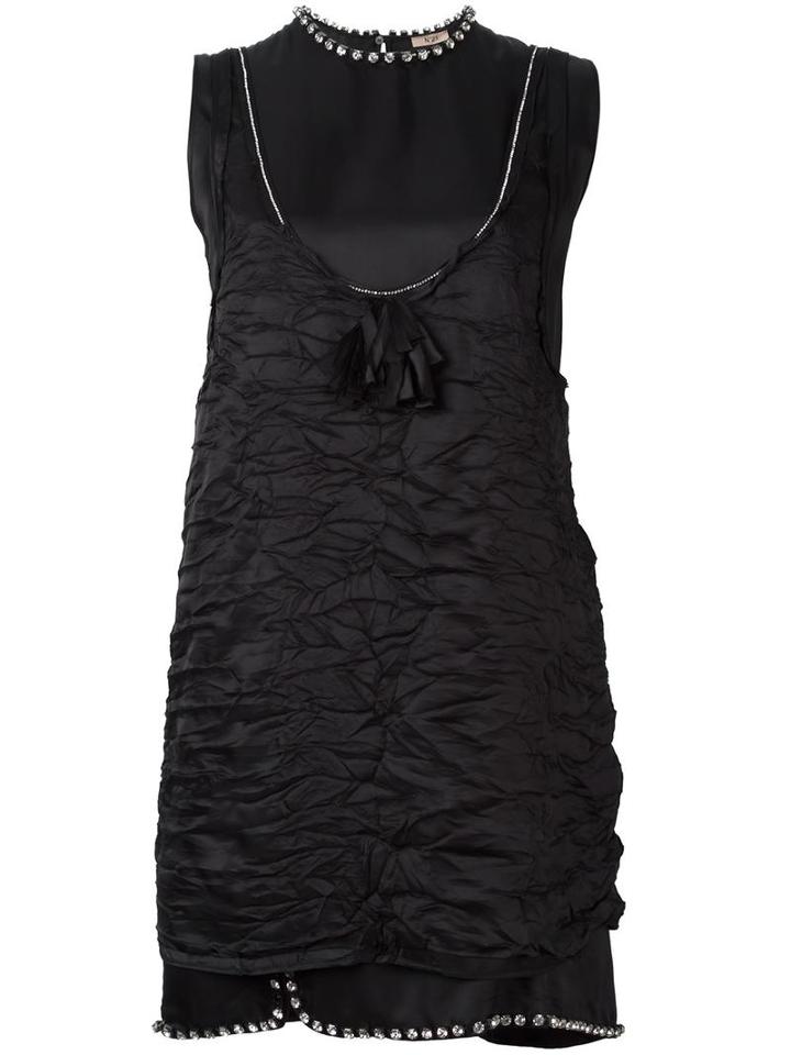 No21 Embellished Creased Dress, Women's, Size: 42, Black, Viscose/metal (other)/glass