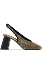 Marni Metallic Gold 80 Netted Leather Slingback Pumps