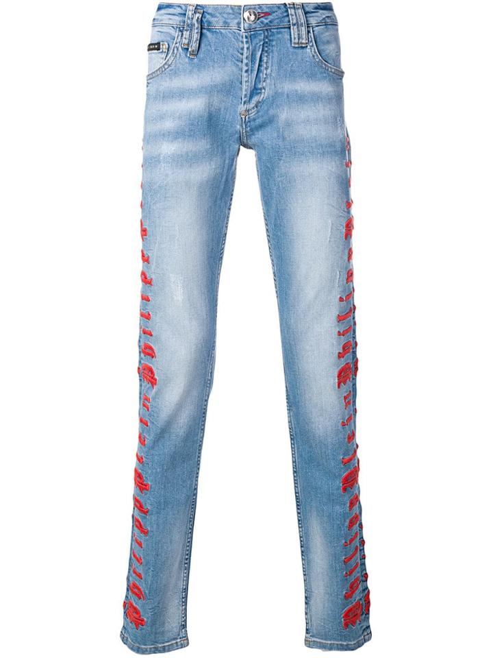 Philipp Plein Logo Embroidered Jeans - Blue
