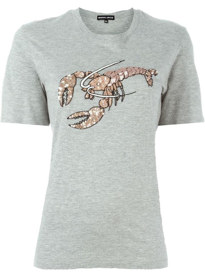 Markus Lupfer 'embellish Lobster' T-shirt, Women's, Size: Small, Grey, Cotton/viscose