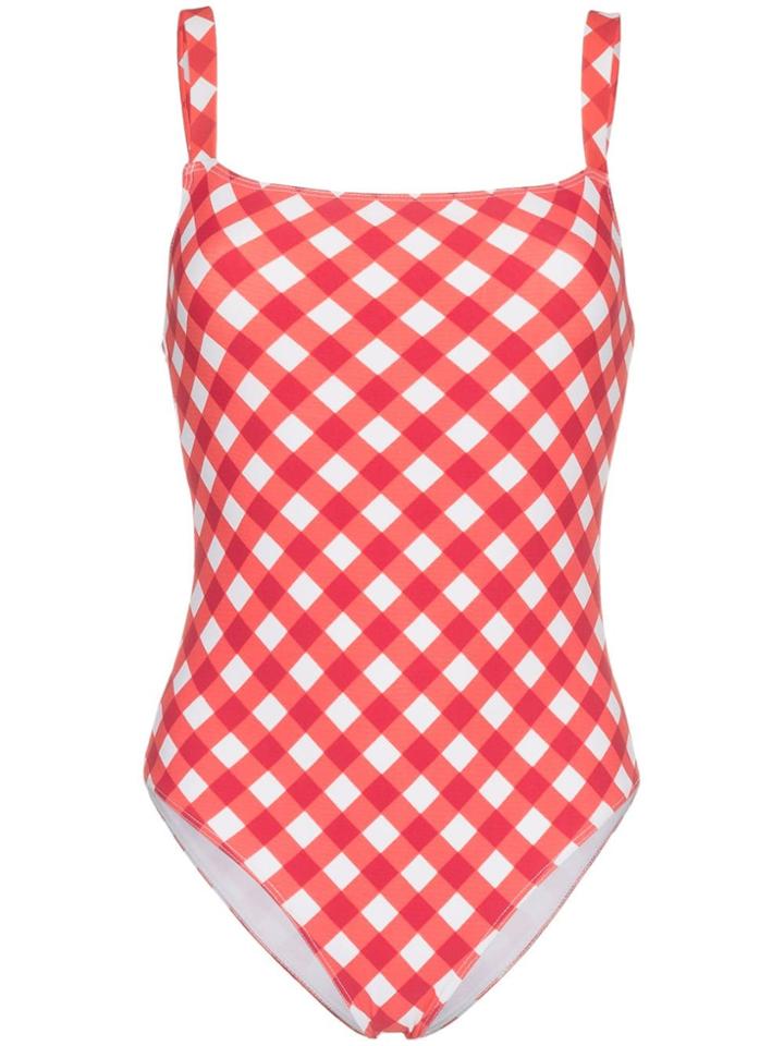 Reformation 'eliza' Checked One Piece Swimsuit - Red