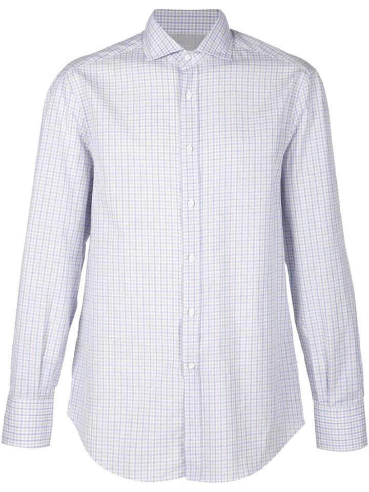 Brunello Cucinelli Checked Shirt, Men's, Size: Medium, Blue, Cotton