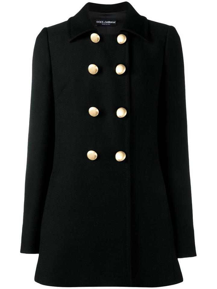 Dolce & Gabbana Double Breasted Peacoat, Women's, Size: 44, Black, Silk/spandex/elastane/virgin Wool