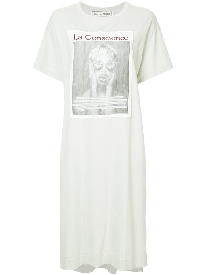 Tu Es Mon Trésor Le Conscience T-shirt Dress - Grey