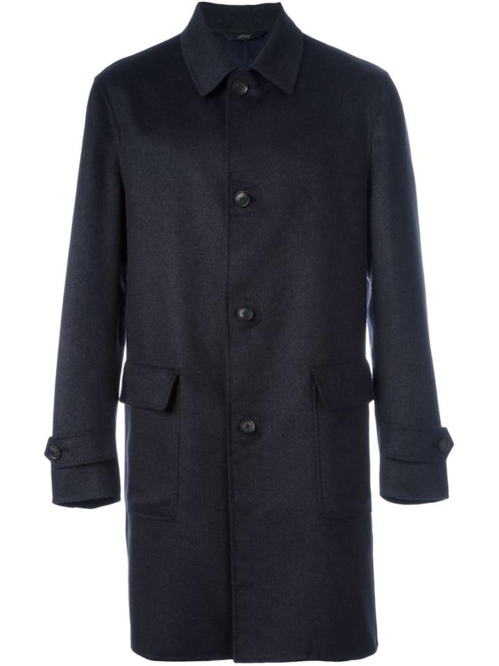 Brioni Classic Buttoned Coat, Men's, Size: Xxl, Grey, Silk/cashmere/wool