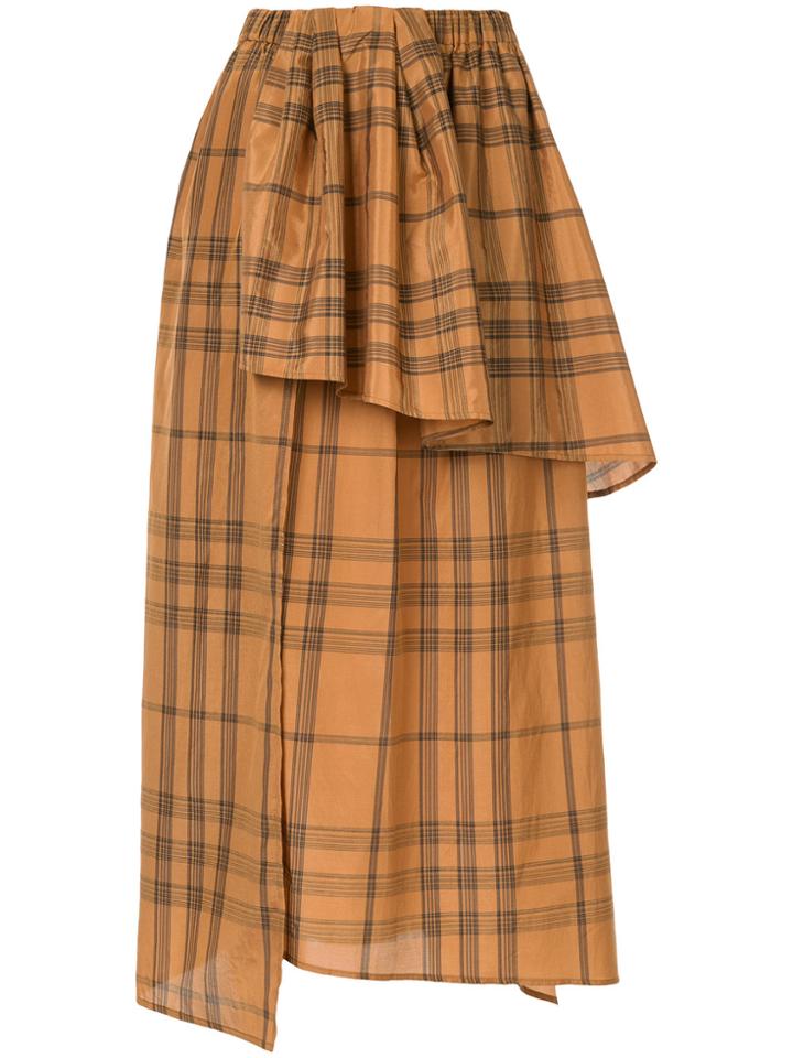 Christian Wijnants Checked Ruffle Trim Skirt - Brown