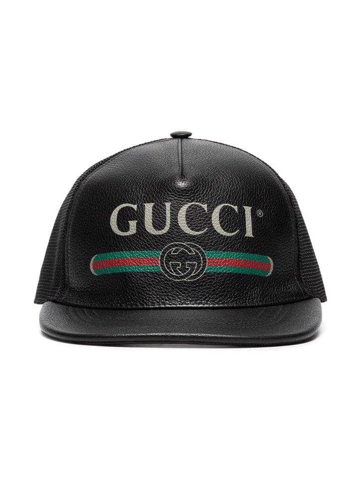Gucci Fake Logo Leather Trucker Cap - Black