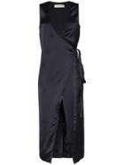 A Plan Application Sleeveless V-neck Wrap Dress - Blue