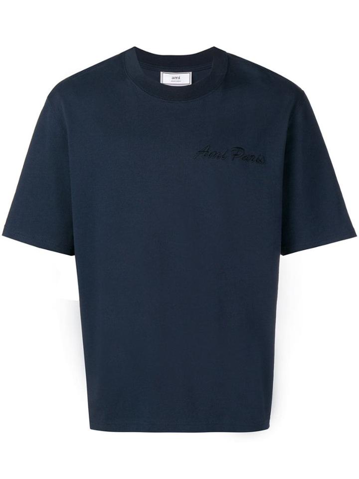 Ami Alexandre Mattiussi Crewneck Tee With Ami Paris Embroidery - Blue