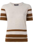 Salvatore Ferragamo Striped Knit Top, Women's, Size: Large, Nude/neutrals, Virgin Wool
