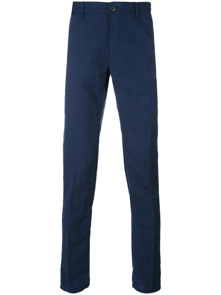 Incotex - Wrinkled Slim Trousers - Men - Linen/flax/wool - 30, Blue, Linen/flax/wool