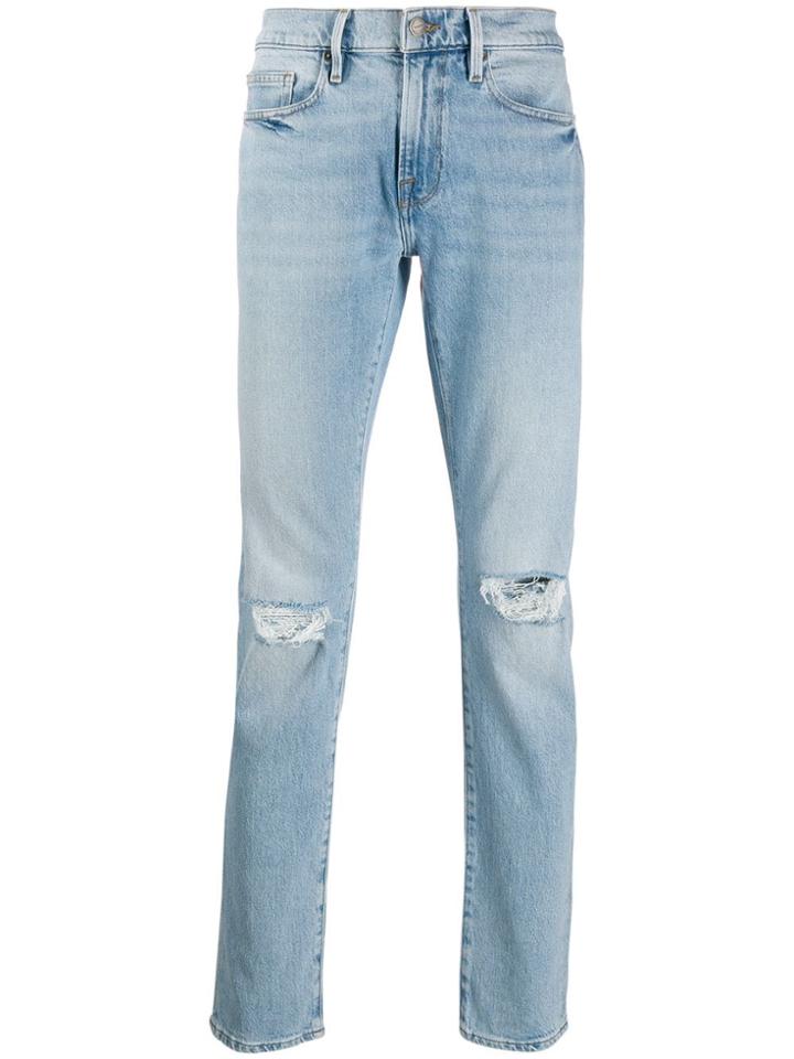 Frame Distressed Slim-fit Jeans - Blue