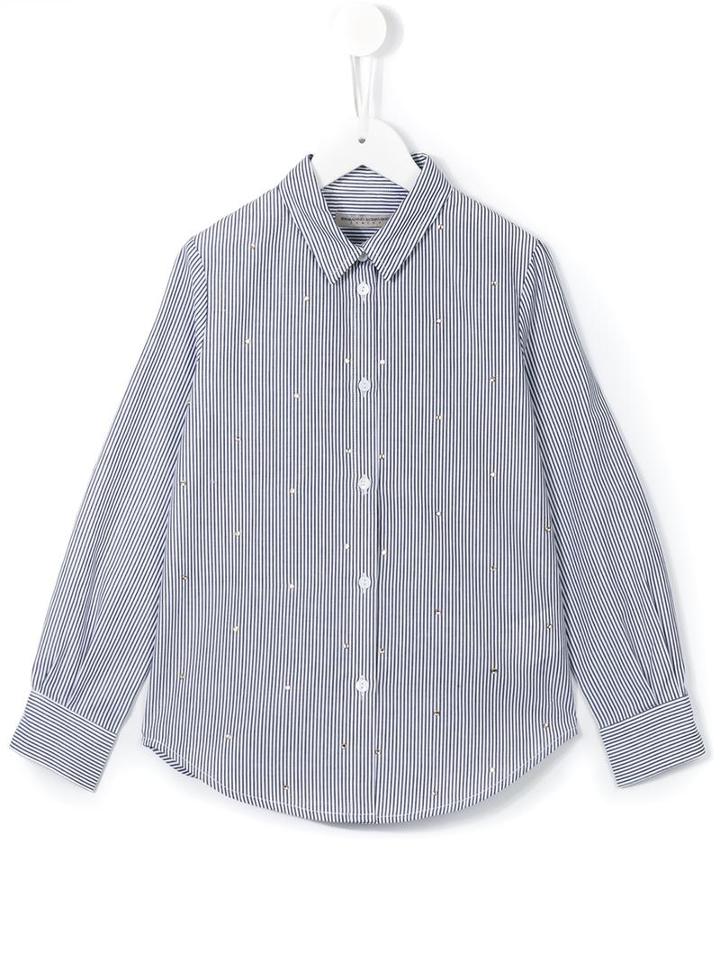 Ermanno Scervino Junior Embellished Striped Shirt, Girl's, Size: 10 Yrs, Blue
