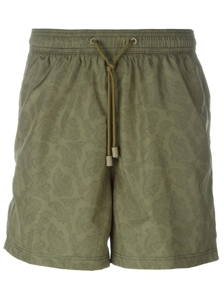 Etro Paisley Print Swim Shorts, Men's, Size: Large, Green, Nylon