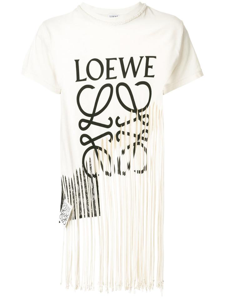 Loewe Logo Fringed T-shirt - Nude & Neutrals