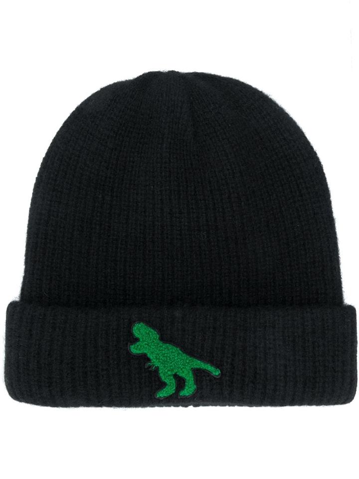 The Elder Statesman Embroidered Dinosaur Beanie - Black