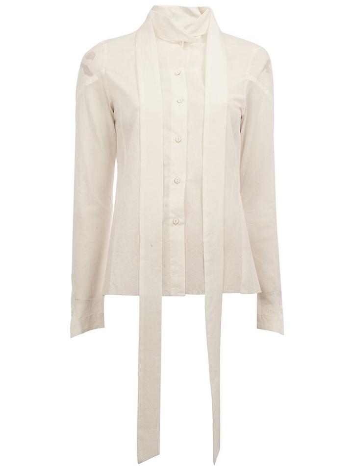 Masnada Tie Collar Shirt, Women's, Size: 44, White, Cotton