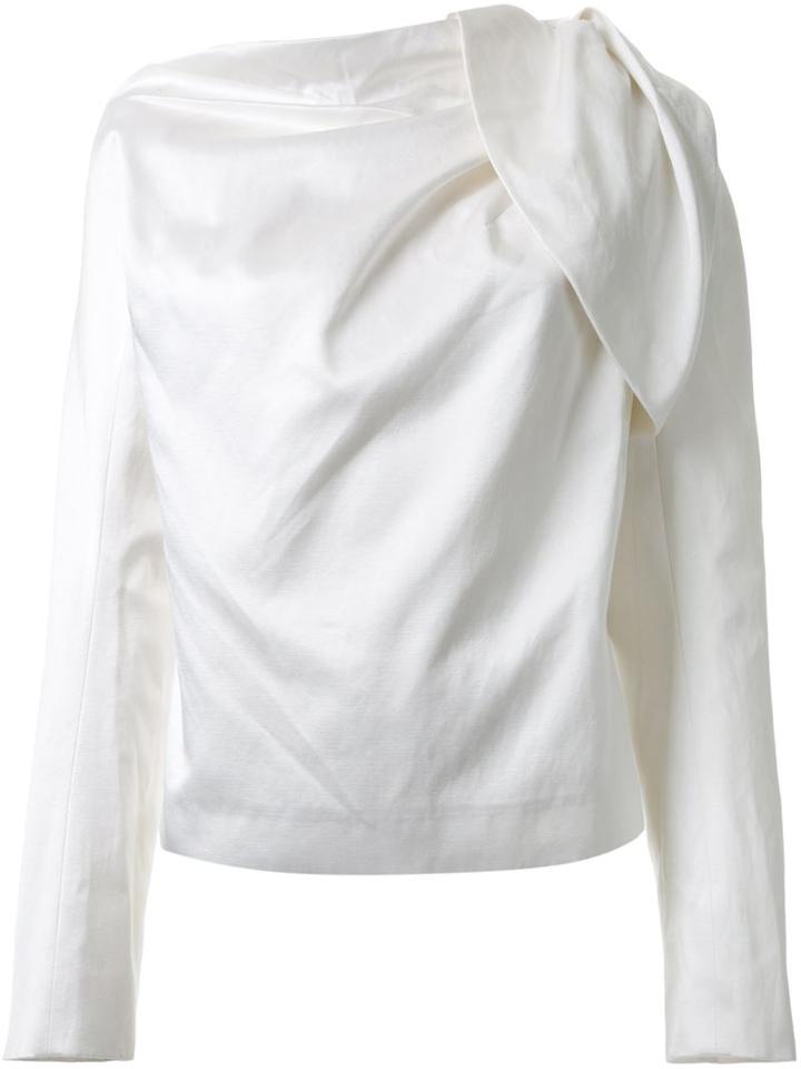 Haider Ackermann Draped Long Sleeve Blouse, Women's, Size: 36, White, Silk/cotton