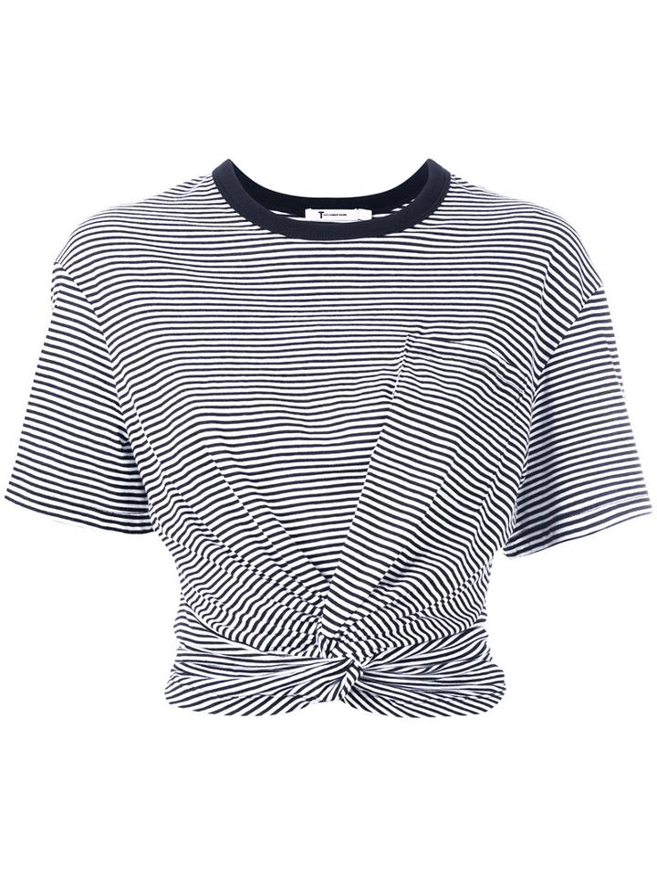 T By Alexander Wang Striped Cropped T-shirt, Women's, Size: Large, Black, Cotton