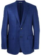 Canali Plaid Single Breasted Blazer, Men's, Size: 56, Blue, Cupro/wool/cashmere