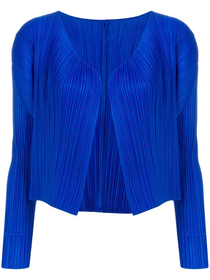 Pleats Please By Issey Miyake Pleated Cropped Jacket - Blue