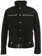 Balmain Standing Collar Buttoned Jacket, Men's, Size: Small, Black, Cotton/polyamide/polyester/wool