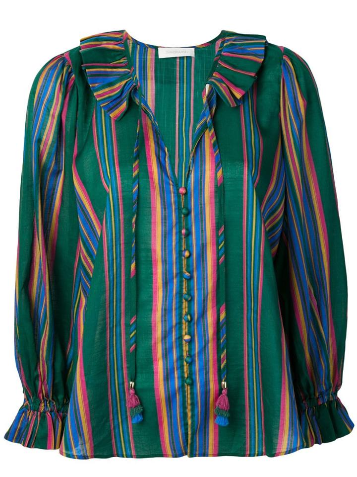 Zimmermann Ruffle Trim Striped Blouse - Green