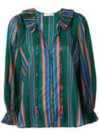 Zimmermann Ruffle Trim Striped Blouse - Green