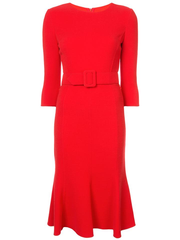 Oscar De La Renta Belted Fishtail Shift Dress - Red