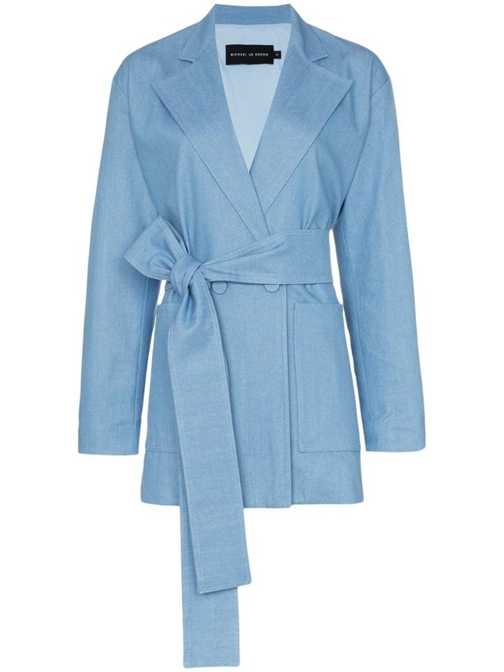 Michael Lo Sordo Long Belted Denim Blazer - Blue