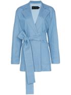 Michael Lo Sordo Long Belted Denim Blazer - Blue