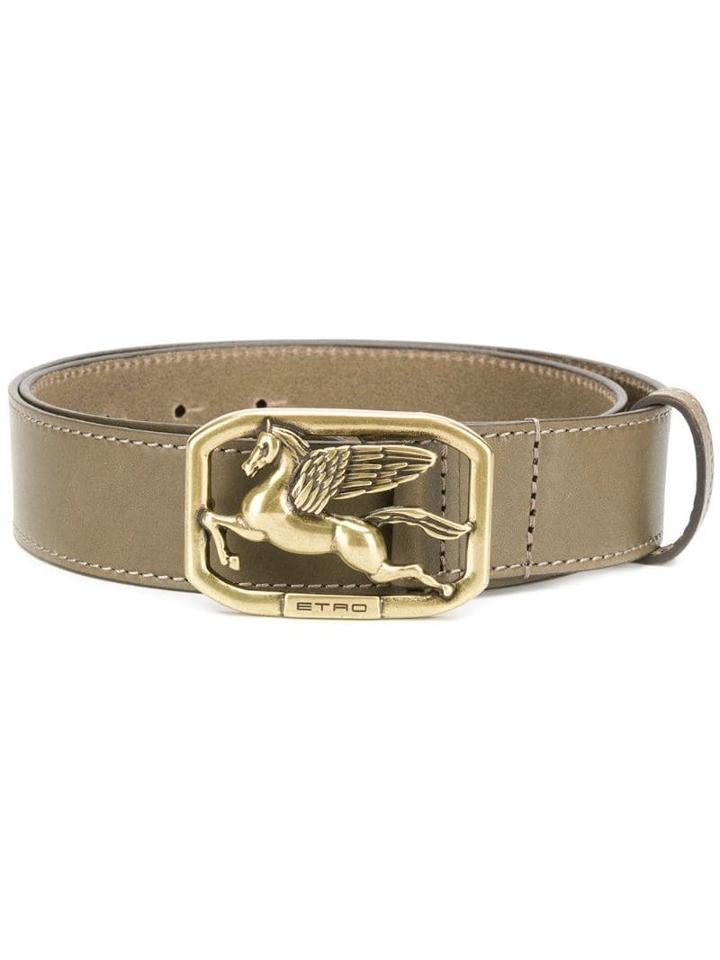 Etro Pegasus Buckle Belt - Green