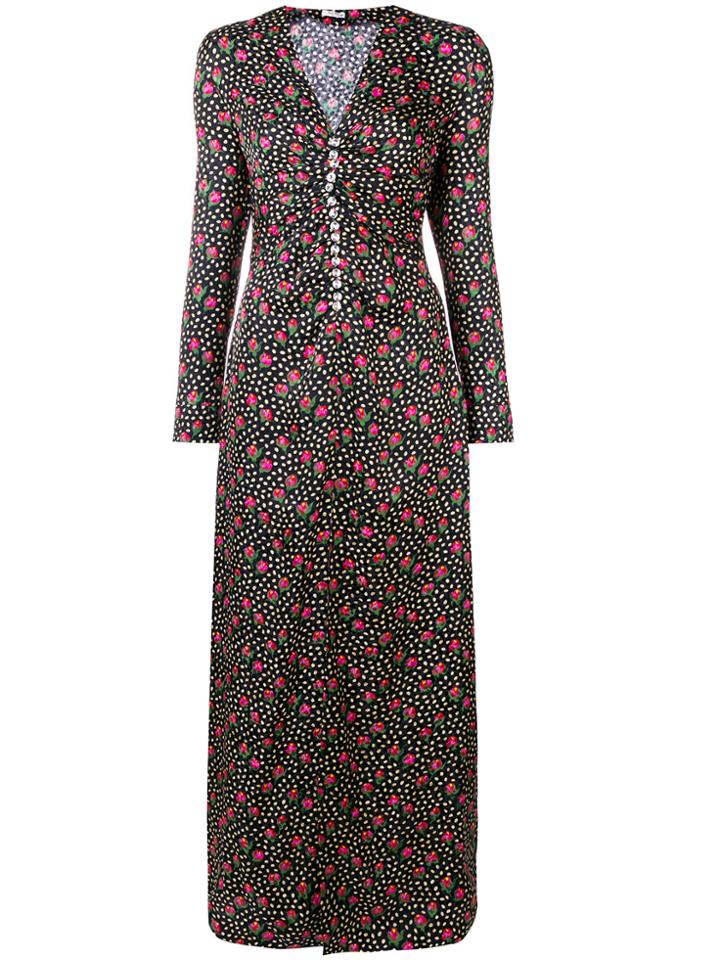 Miu Miu Button-embellished Printed Maxi Dress - Black