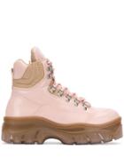 Msgm Lace-up Tractor Boots - Pink