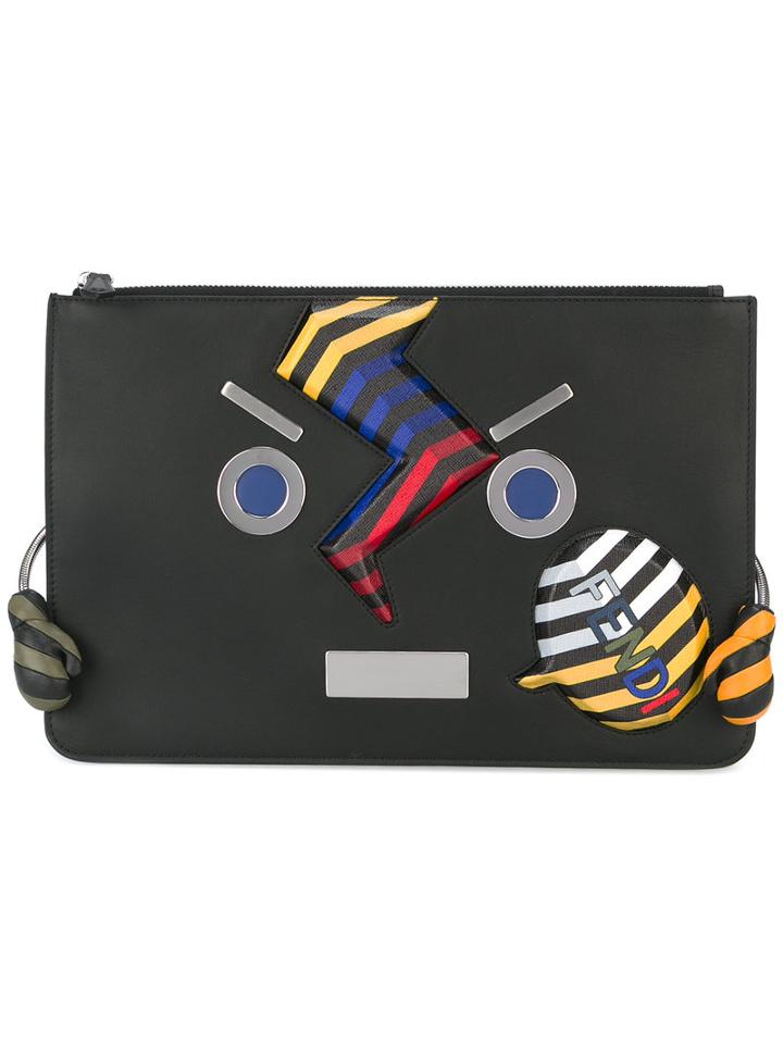 Fendi - Faces Clutch - Men - Cotton/leather - One Size, Black, Cotton/leather